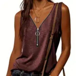 Half Zip Solid Tank Top